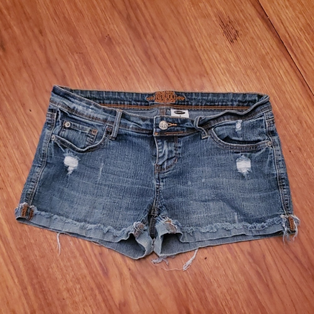 Distressed jean shorts